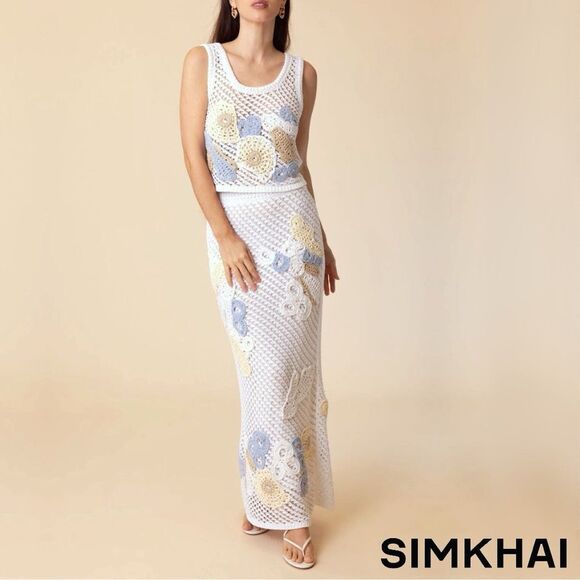 SIMKHAI **NWT** Vail Floral Crochet-Knit Tank Top in Blue Haze - Picture 9 of 13